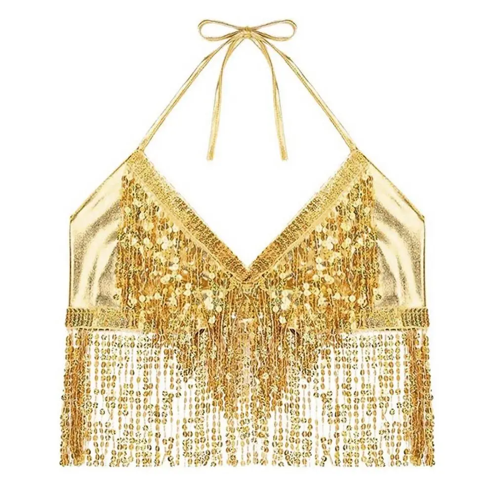 Belly Dance Sequin Fringe Top Nightclub Performance Halter Bra Dance Wear thumbnail 5