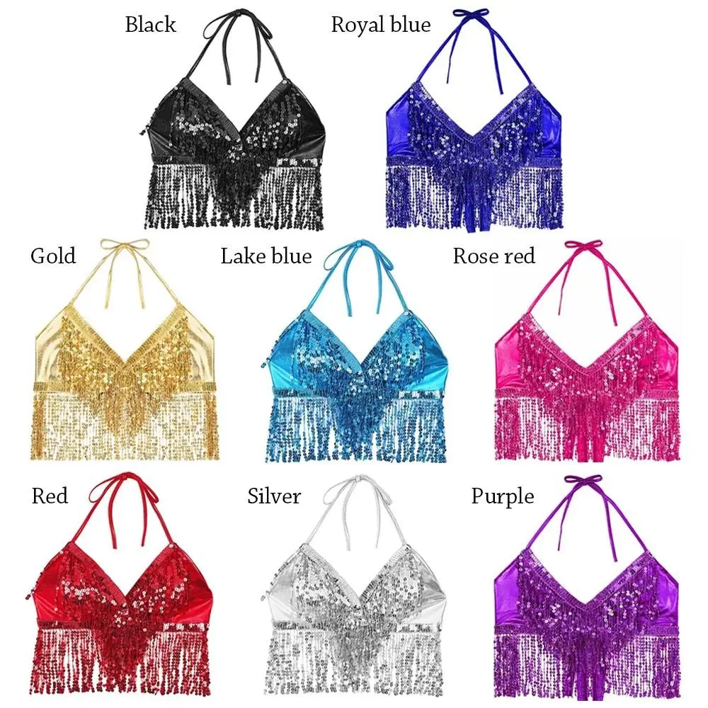 Belly Dance Sequin Fringe Top Nightclub Performance Halter Bra Dance Wear thumbnail 6