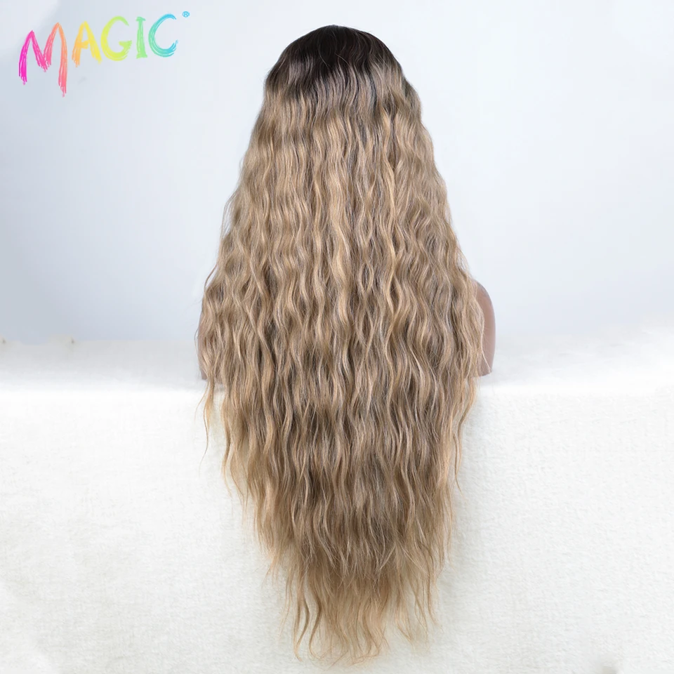Magic Synthetic Lace Front Wigs For Women 30" Long Body Wave Lace Wig Ombre Brown Blonde Highlight Cosplay Wigs Heat Resistant thumbnail 5