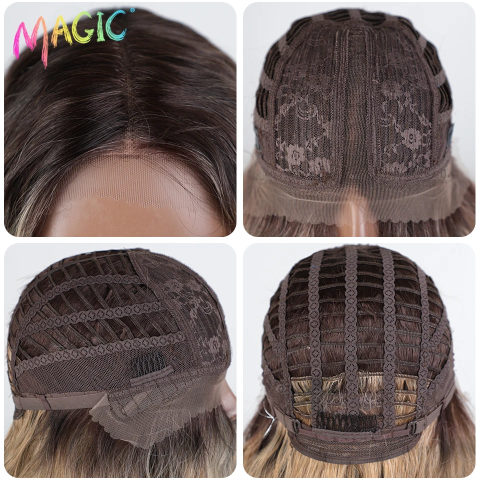 Magic Synthetic Lace Front Wigs For Women 30" Long Body Wave Lace Wig Ombre Brown Blonde Highlight Cosplay Wigs Heat Resistant thumbnail 6