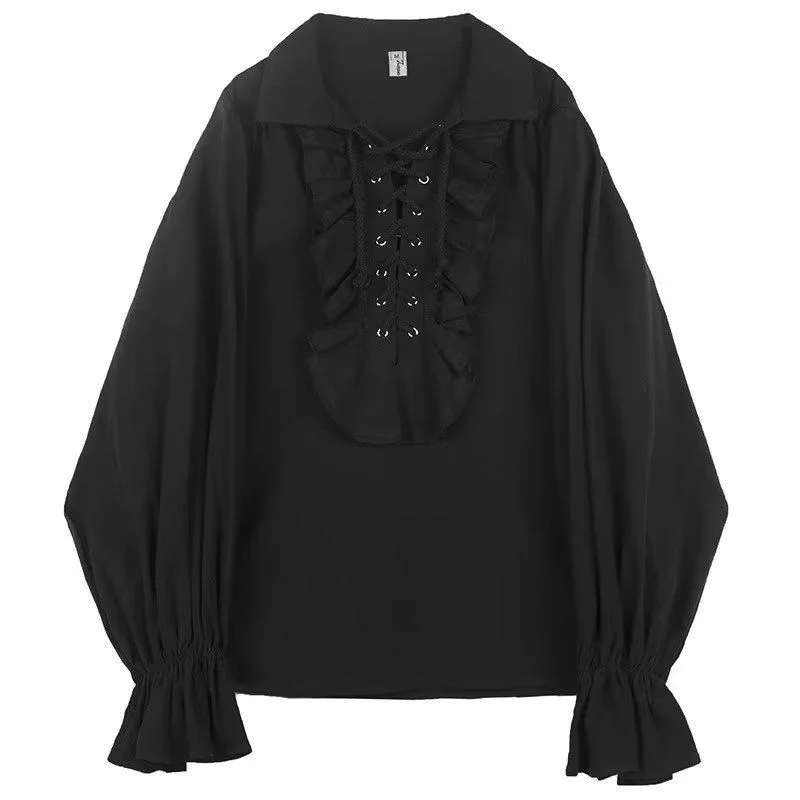 2026 Women's Victorian Gothic Blouse Ruffled Lace Up Shirt Long Sleeve Vintage Renaissance Style Top Cosplay Costume Party Wear thumbnail 5