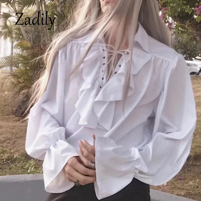 2026 Women's Victorian Gothic Blouse Ruffled Lace Up Shirt Long Sleeve Vintage Renaissance Style Top Cosplay Costume Party Wear thumbnail 2