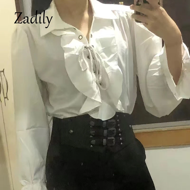 2026 Women's Victorian Gothic Blouse Ruffled Lace Up Shirt Long Sleeve Vintage Renaissance Style Top Cosplay Costume Party Wear thumbnail 3