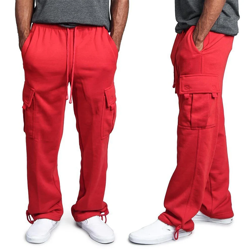 Men's  Cargo Pants Loose Drawstring Sweatpants with Pockets Sports Straight Trousers Jogging Long Pants Hip Hop Streetwear
