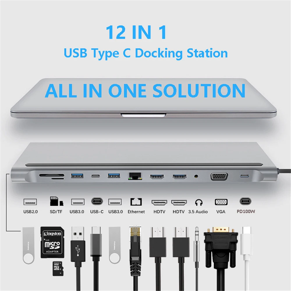 MZX 12-in-1 MST USB C Docking Station Hub Multi 3.0 CType A HDMI-Compatible DP Concentrator Extension RJ45 Adapter Dock Laptop thumbnail 6