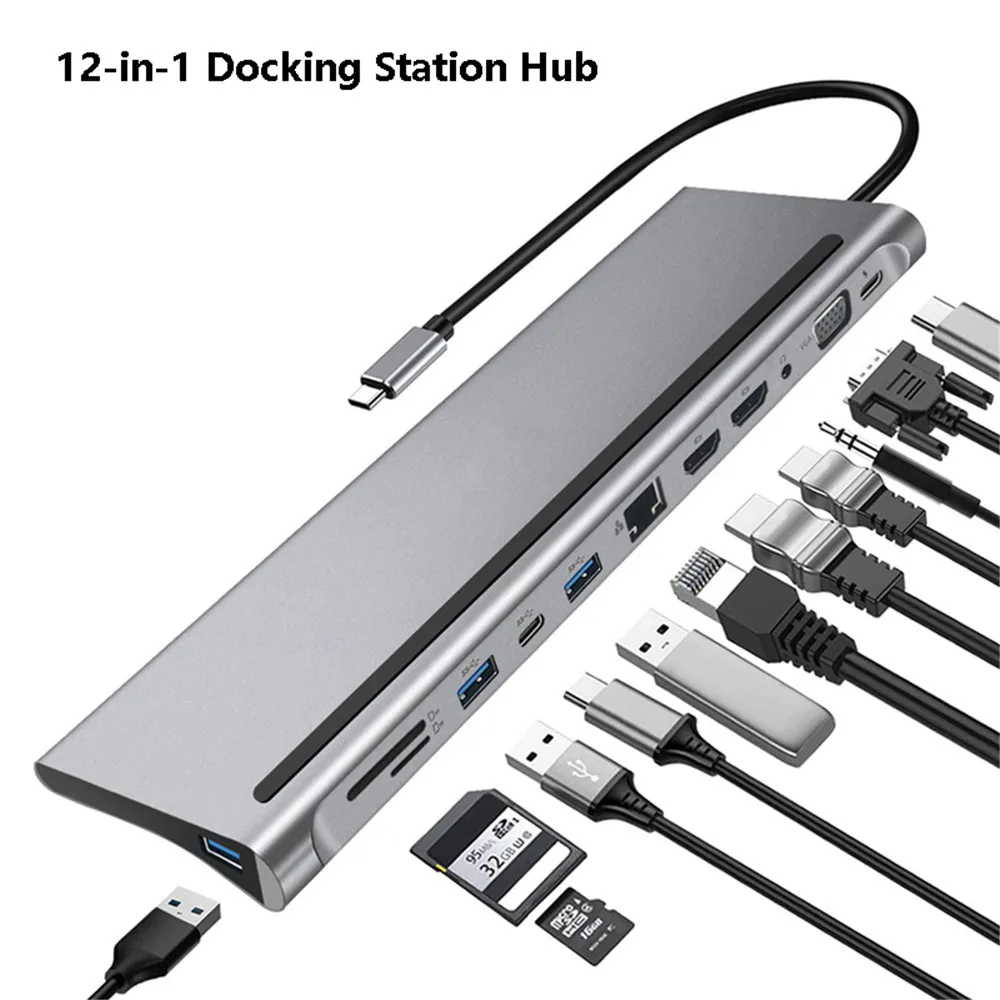 MZX 12-in-1 MST USB C Docking Station Hub Multi 3.0 CType A HDMI-Compatible DP Concentrator Extension RJ45 Adapter Dock Laptop thumbnail 2