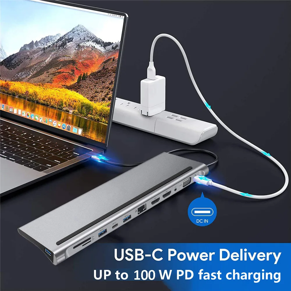 MZX 12-in-1 MST USB C Docking Station Hub Multi 3.0 CType A HDMI-Compatible DP Concentrator Extension RJ45 Adapter Dock Laptop thumbnail 4