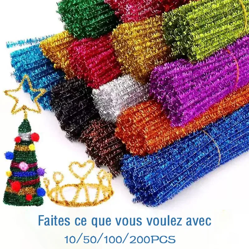 10/50/100 Glitter Chenille Stem Pipe Cleaner Plush Metal Foil Stem Wire Sticks for Kids Educational DIY Craft Supplies Toy Craft