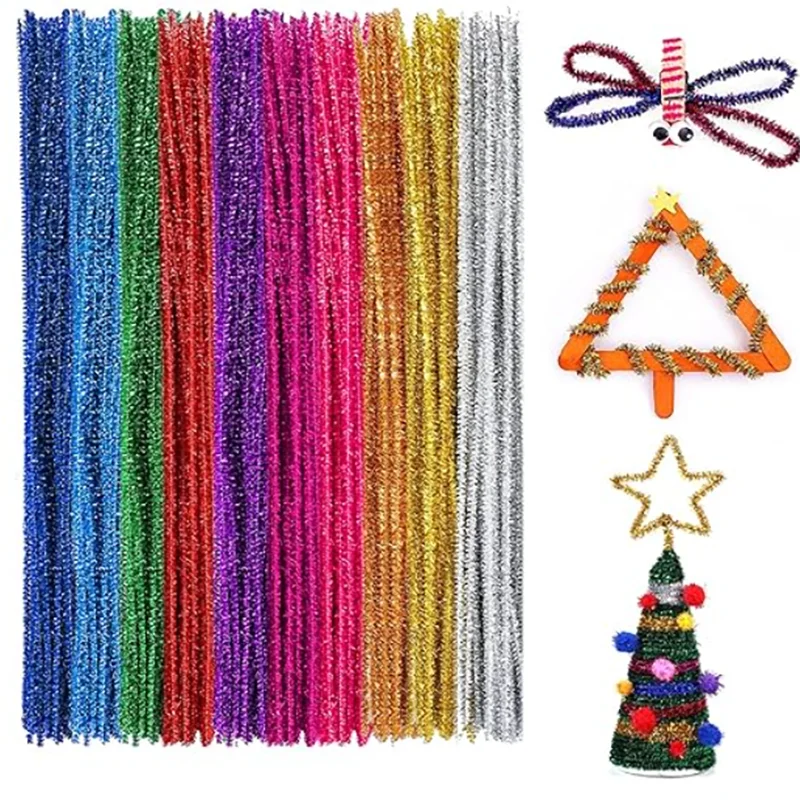 10/50/100 Glitter Chenille Stem Pipe Cleaner Plush Metal Foil Stem Wire Sticks for Kids Educational DIY Craft Supplies Toy Craft thumbnail 2