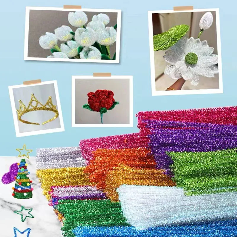 10/50/100 Glitter Chenille Stem Pipe Cleaner Plush Metal Foil Stem Wire Sticks for Kids Educational DIY Craft Supplies Toy Craft thumbnail 3