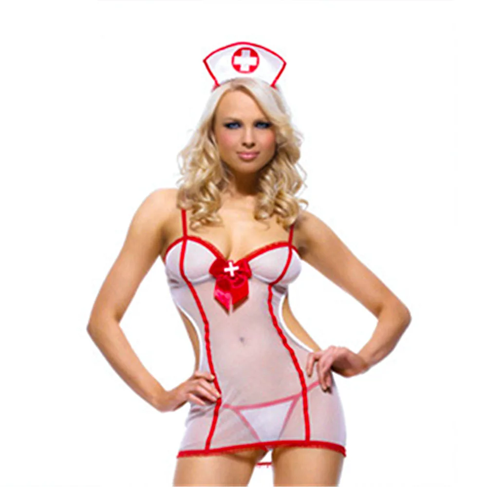 Sexy Cosplay Nurse Dress Suit set Lingerie Maid Apparel high Knee Stockings Women Underwear Intimates Exotic toys for Love games thumbnail 5