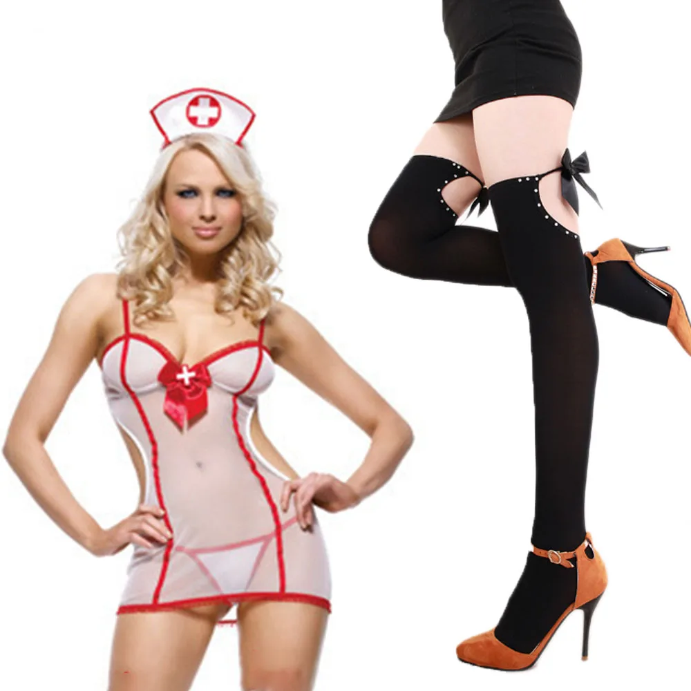 Sexy Cosplay Nurse Dress Suit set Lingerie Maid Apparel high Knee Stockings Women Underwear Intimates Exotic toys for Love games thumbnail 6
