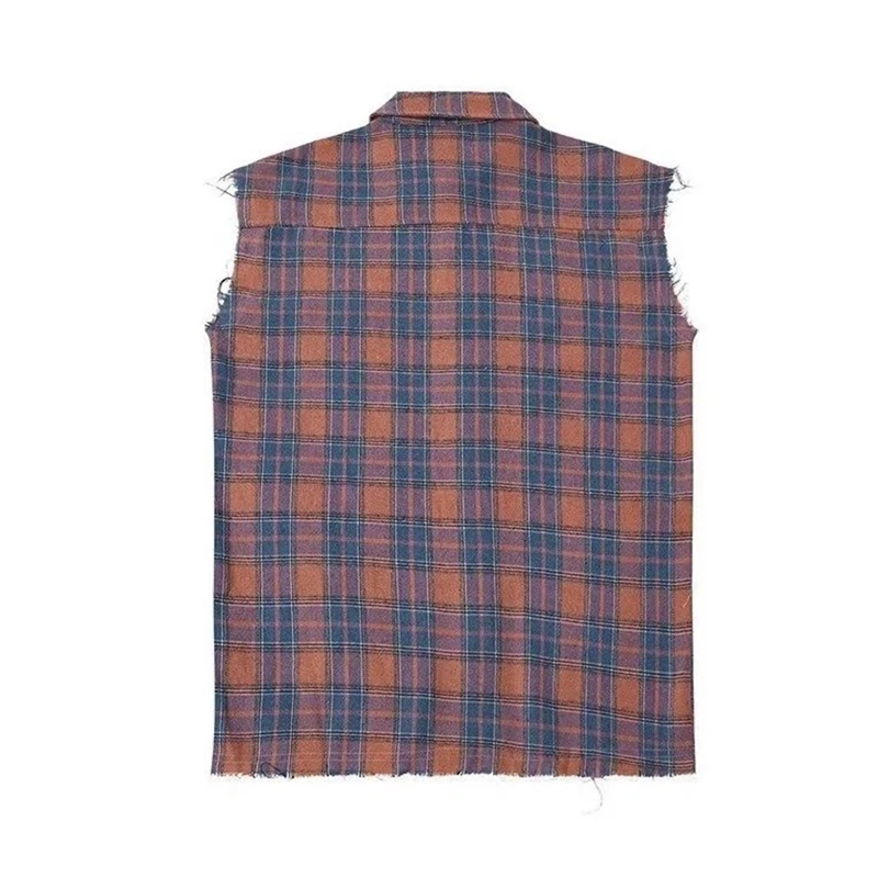 American Hip-hop Retro Vintage Plaid Sleeveless Vest Men Women Korean Style Summer Trend Street Lapel Work Vest Jacket Aesthetic thumbnail 4