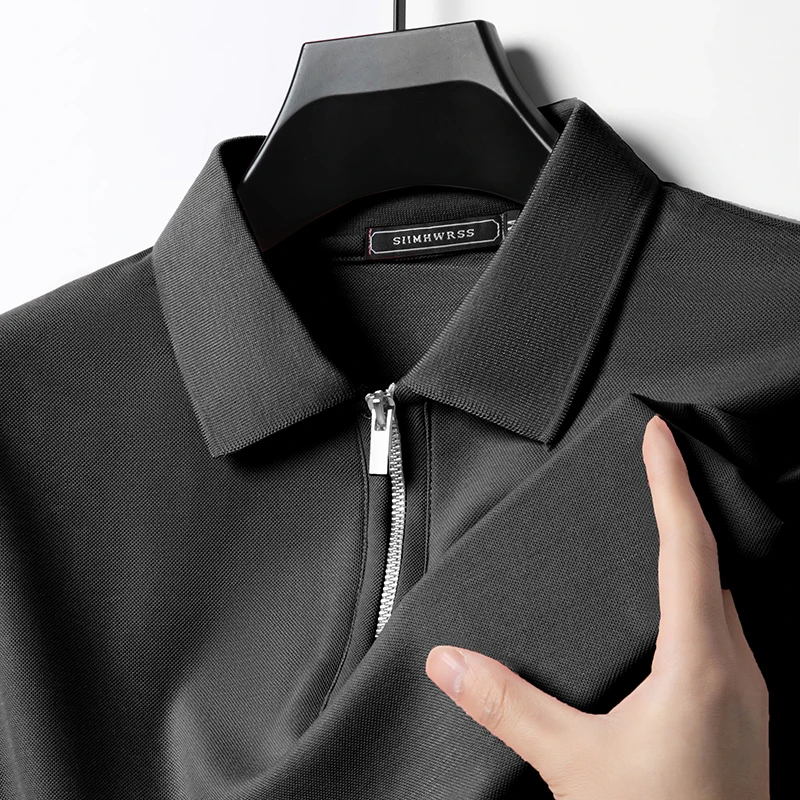 Summer New Men's Casual Slim Fit Polo Shirt Flip Collar Breathable Half Zipper Short Sleeve Top Solid Color Comfortable T-shirt thumbnail 5