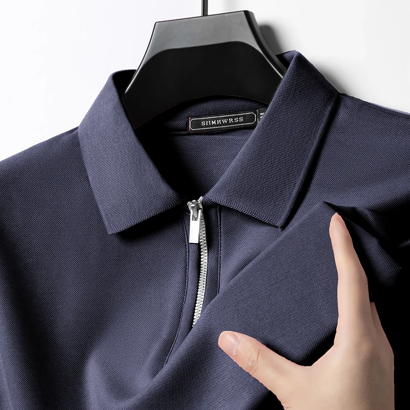 Summer New Men's Casual Slim Fit Polo Shirt Flip Collar Breathable Half Zipper Short Sleeve Top Solid Color Comfortable T-shirt thumbnail 4
