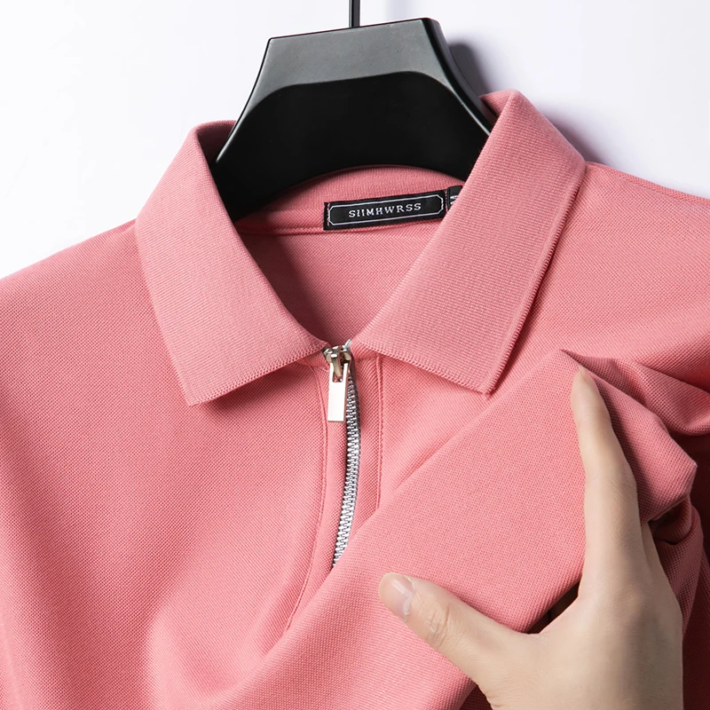 Summer New Men's Casual Slim Fit Polo Shirt Flip Collar Breathable Half Zipper Short Sleeve Top Solid Color Comfortable T-shirt thumbnail 2