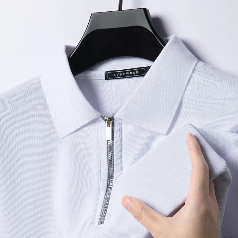 Summer New Men's Casual Slim Fit Polo Shirt Flip Collar Breathable Half Zipper Short Sleeve Top Solid Color Comfortable T-shirt thumbnail 3