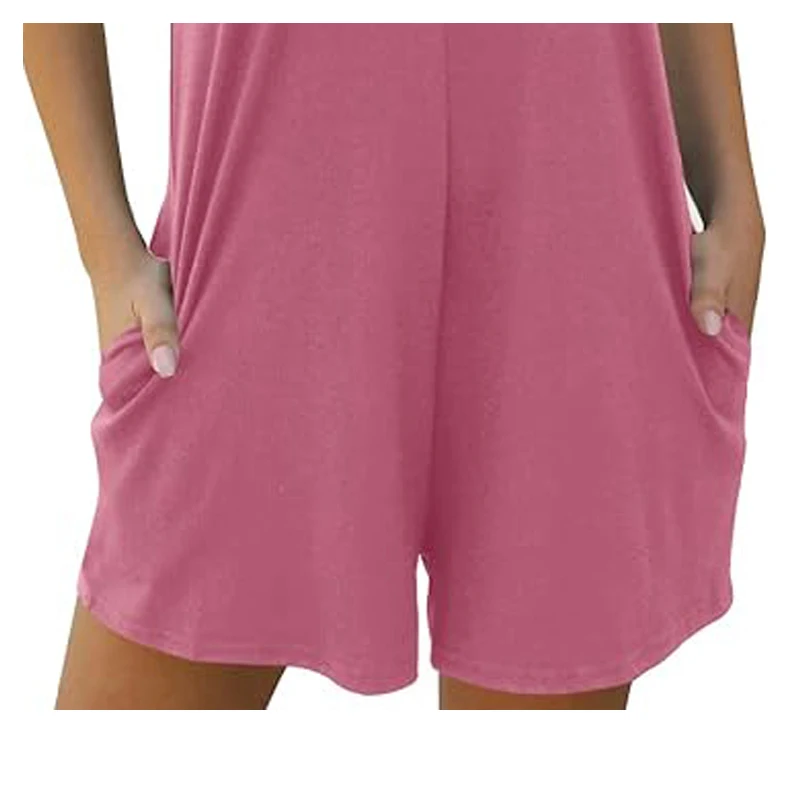 Women's shorts jumpsuit casual summer loose round neck sleeveless side pocket jumpsuit thumbnail 6
