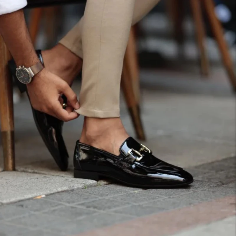 Men Loafers Pu Shinning Leather Slip-On Round Toe Dress Shoes Spring Autumn Handmade Men's Casual Shoes for Business Plus Size thumbnail 2