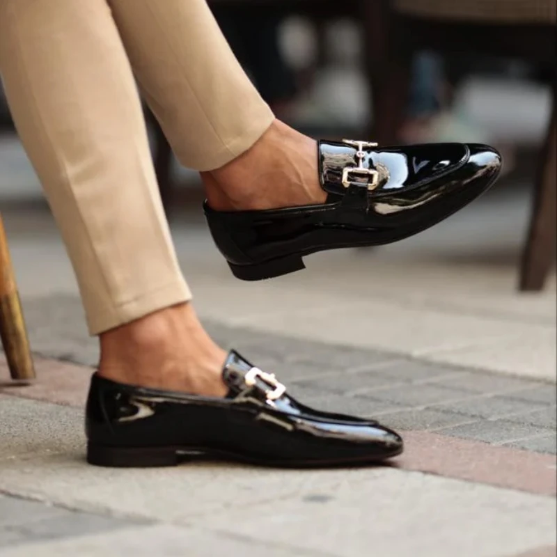 Men Loafers Pu Shinning Leather Slip-On Round Toe Dress Shoes Spring Autumn Handmade Men's Casual Shoes for Business Plus Size thumbnail 3