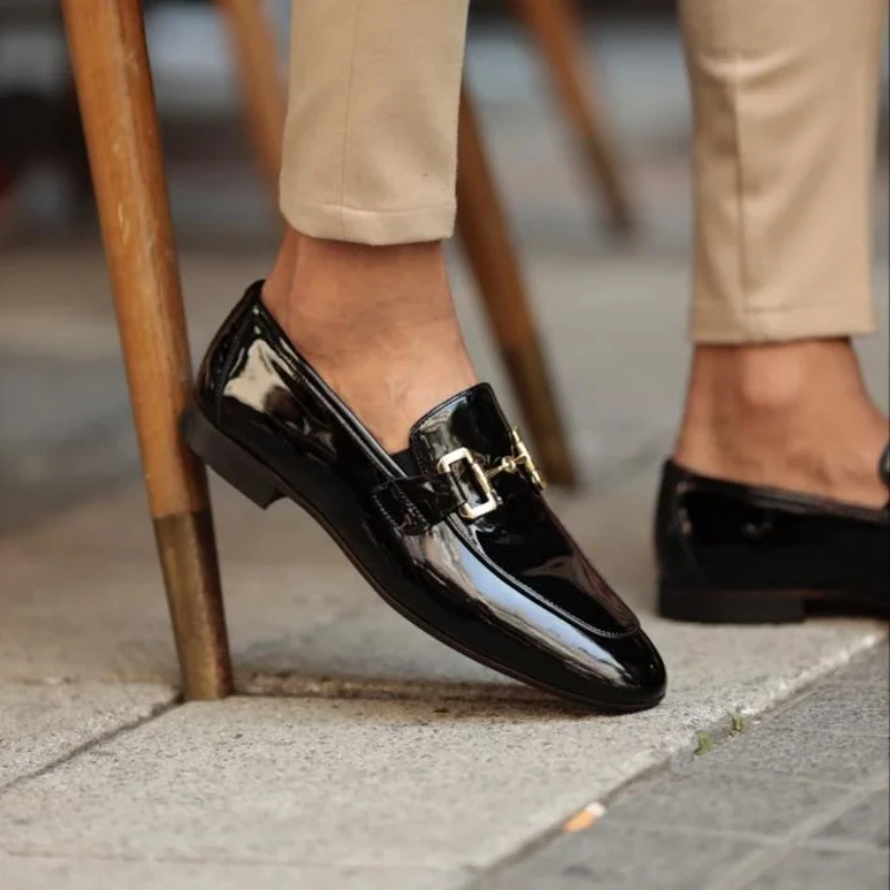 Men Loafers Pu Shinning Leather Slip-On Round Toe Dress Shoes Spring Autumn Handmade Men's Casual Shoes for Business Plus Size thumbnail 4