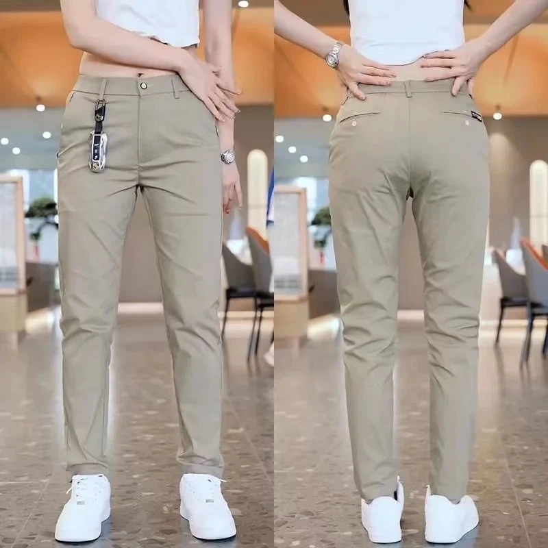 Mens Casual Pants Korea Fashion Summer Slim Fit Trousers High Quality Elastic Waist Straight Golf Sports Pants Men Clothing thumbnail 4