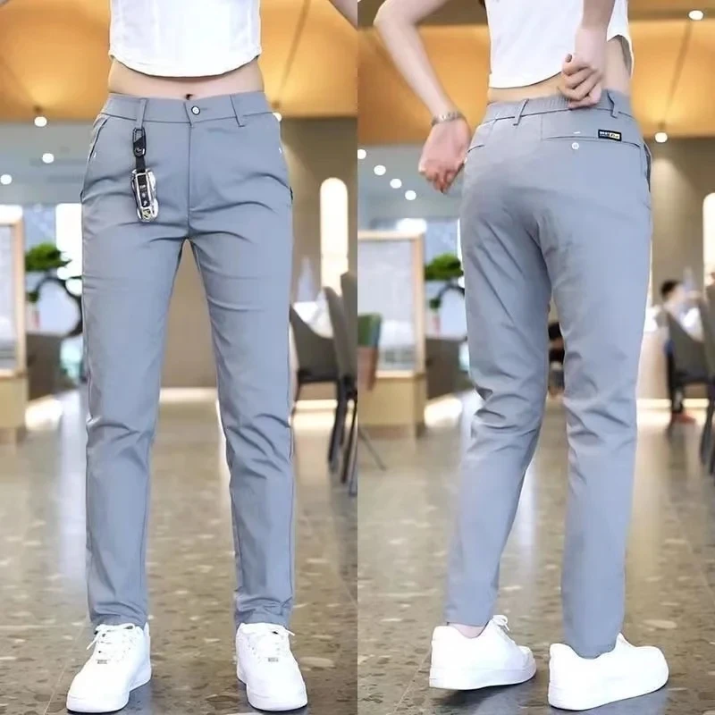 Mens Casual Pants Korea Fashion Summer Slim Fit Trousers High Quality Elastic Waist Straight Golf Sports Pants Men Clothing thumbnail 6