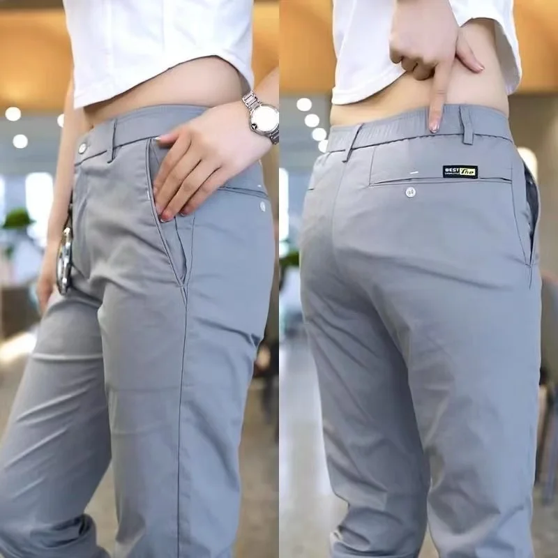 Mens Casual Pants Korea Fashion Summer Slim Fit Trousers High Quality Elastic Waist Straight Golf Sports Pants Men Clothing thumbnail 2