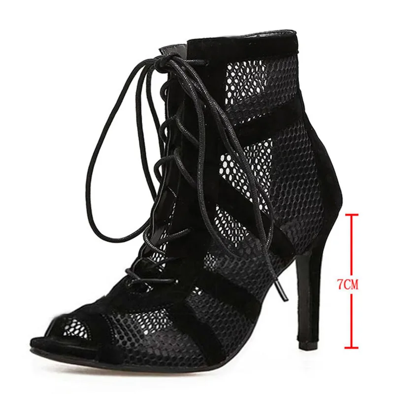 Black Sexy Lace Up Cross-tied Women Shoes Comfort High Quality Thin Heels Open Toe Dancing Sandals Ankle Strap Hollow Out Pumps thumbnail 2