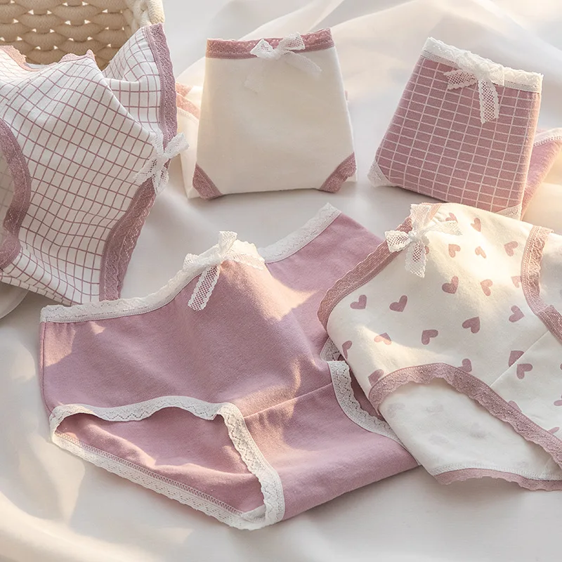 5Pcs/Lot Cute Love Cotton Panties For Women Underwear Print Panty Girls Briefs Breathable Soft Underpants Female Sexy Lingerie