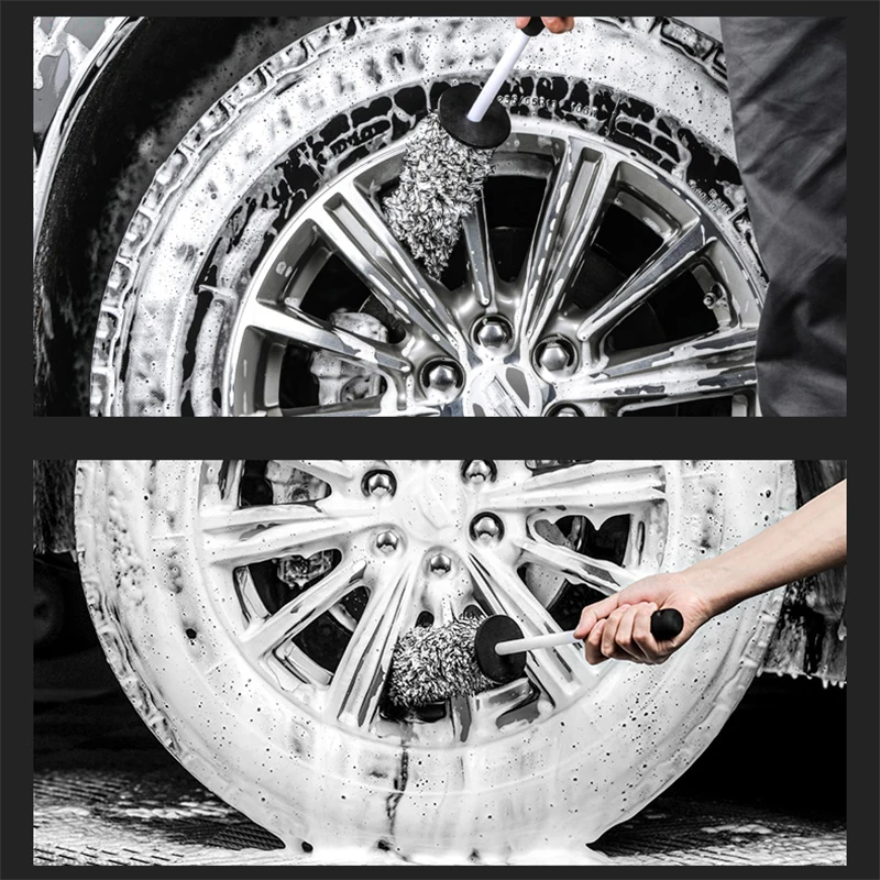 SEAMETAL Car Wash Brush Plush Premium Wheels Brush Non-Slip Handle Easy To Cleaning Rims Spokes Wheel Barrel Cleaning Mitt thumbnail 5