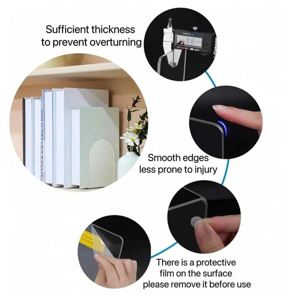 Acrylic Book Holder Accessories Clear Universal Bookends Transparent Non-Skid Book Stopper thumbnail 4