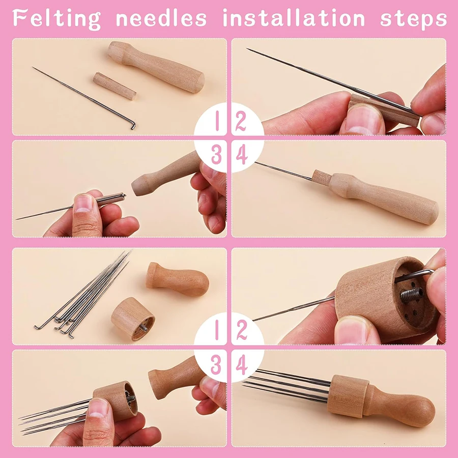 Wool Felting Needles Kit Wood Handle Felting Needles Pack Wool Felt DIY Craft Tool For Handmade Doll Making Tools Set thumbnail 4