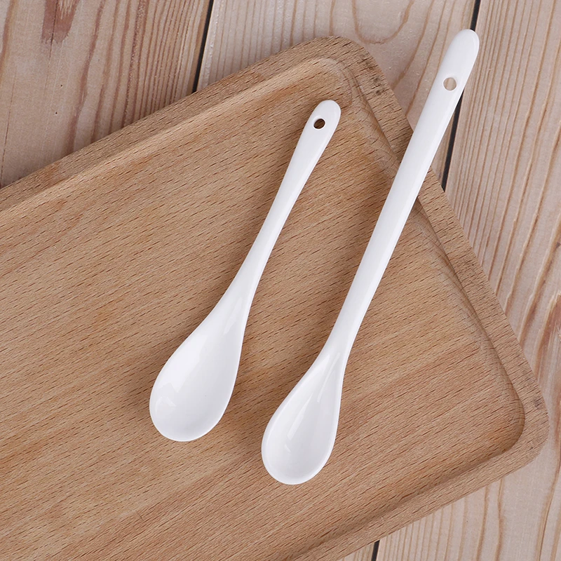 Ceramic Spoons Long-short white Porcelain Coffee Soup sugar Tea Dessert Cutlery