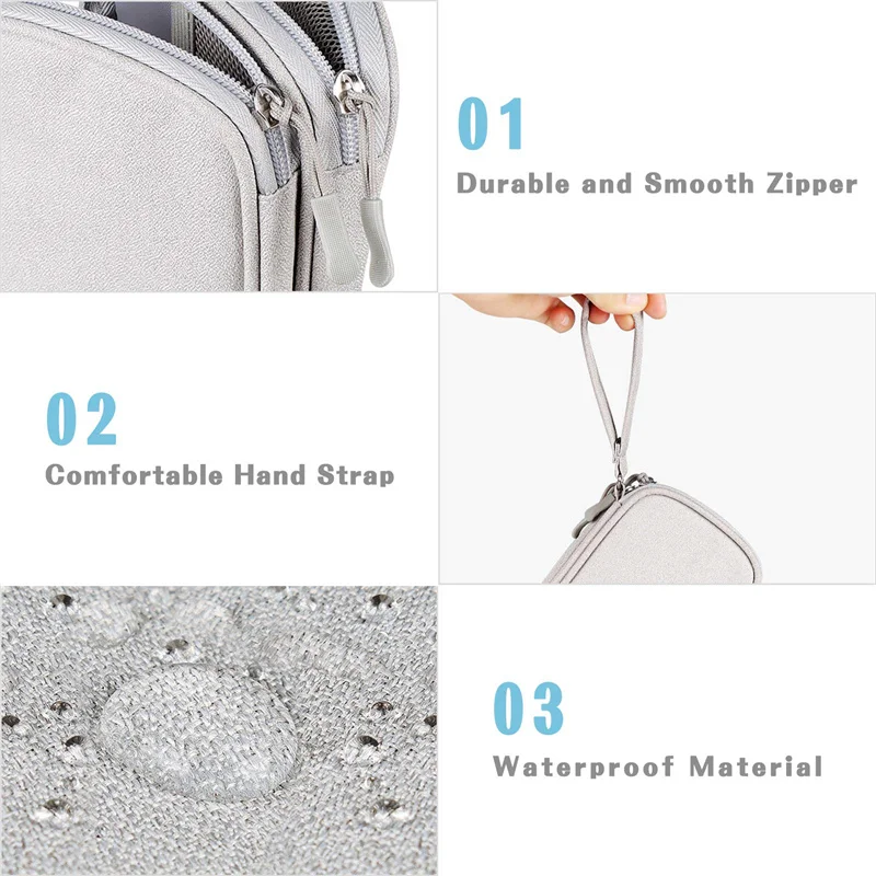Data Cable Storage Bag Waterproof Travel Organizer Bag Portable Carry Case Double Layers Storage Bag for Cable Cord USB Charger thumbnail 4