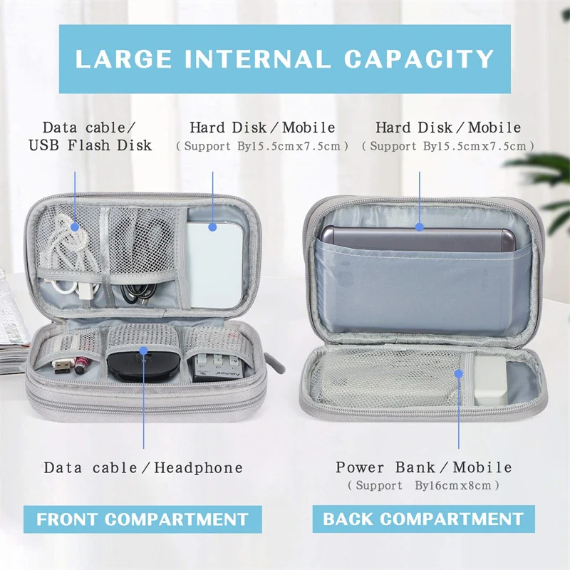 Data Cable Storage Bag Waterproof Travel Organizer Bag Portable Carry Case Double Layers Storage Bag for Cable Cord USB Charger thumbnail 3