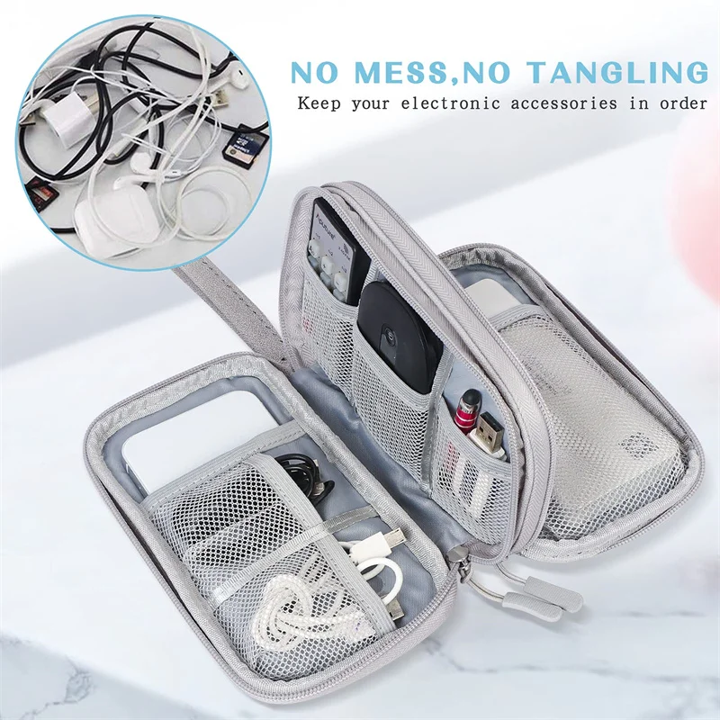 Data Cable Storage Bag Waterproof Travel Organizer Bag Portable Carry Case Double Layers Storage Bag for Cable Cord USB Charger thumbnail 5