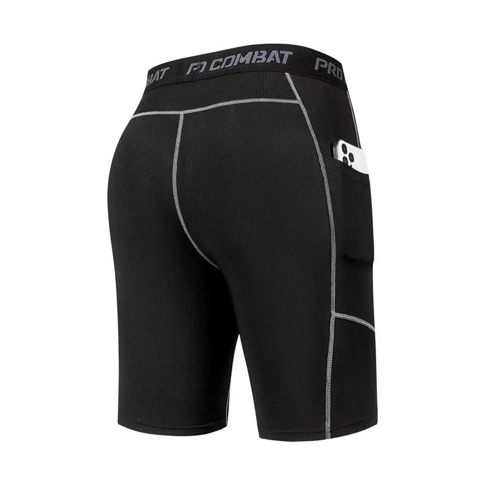 New Men‘s Compression Short Pants Elastic Quick Dry Running Fitness Shorts With Pocket Big Size Black Tight Gym Training Pants thumbnail 2