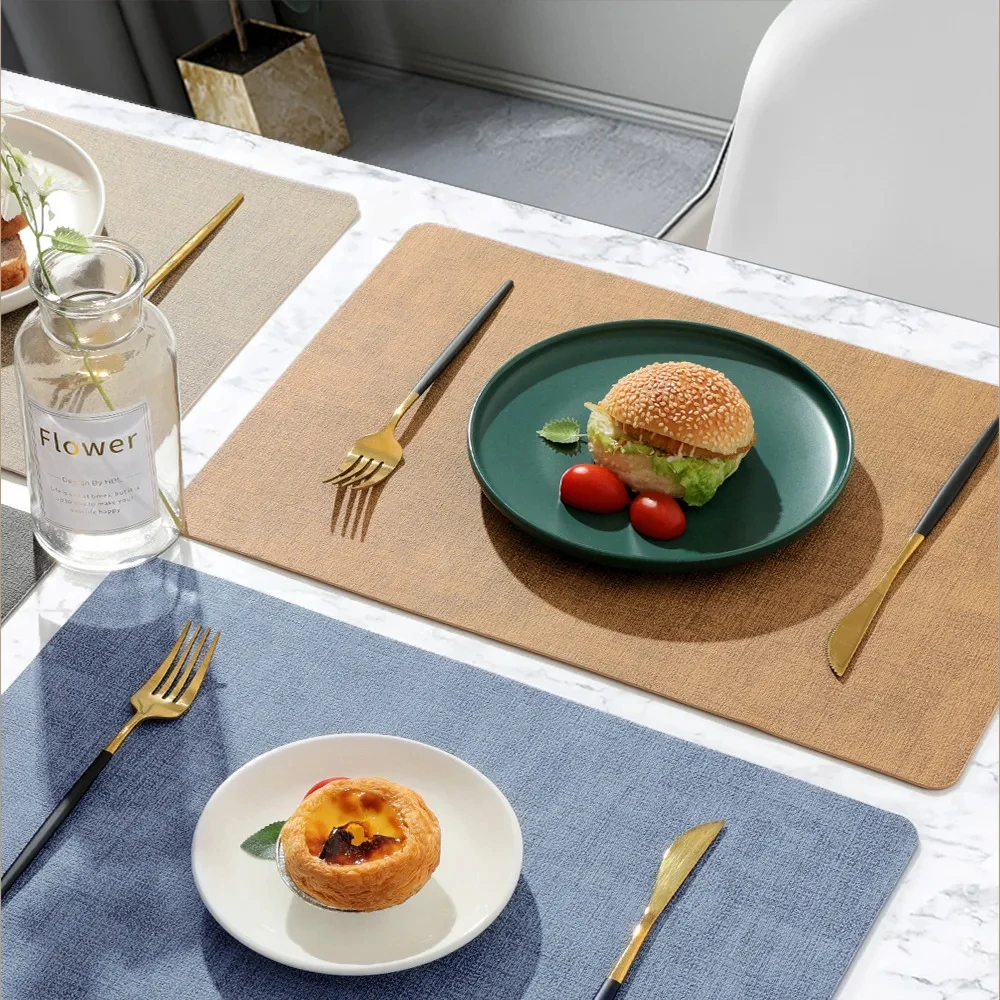 Dual-Sided PU Canvas Texture Placemat,Waterproof Heatproof 43x30cm Non-Slip Dining Table Mat,Washable for Home and Hotel Use thumbnail 3