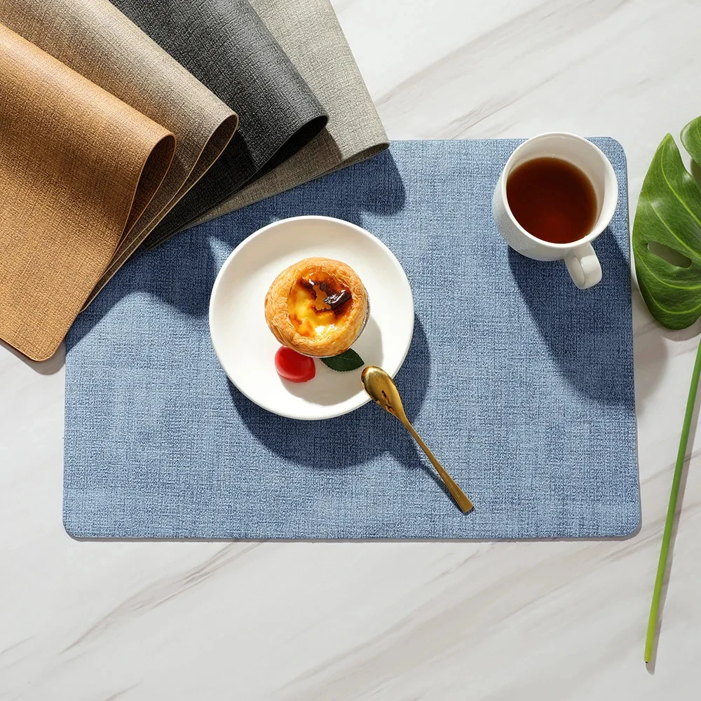 Dual-Sided PU Canvas Texture Placemat,Waterproof Heatproof 43x30cm Non-Slip Dining Table Mat,Washable for Home and Hotel Use thumbnail 2