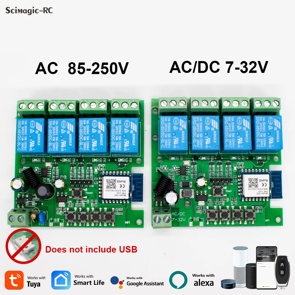 Tuya Smart Wifi Switch Module 12V 32V 220V RF 433 Radio Remote Control 1/2/4 Channels Relay for Alexa Google Home Smart Life thumbnail 3