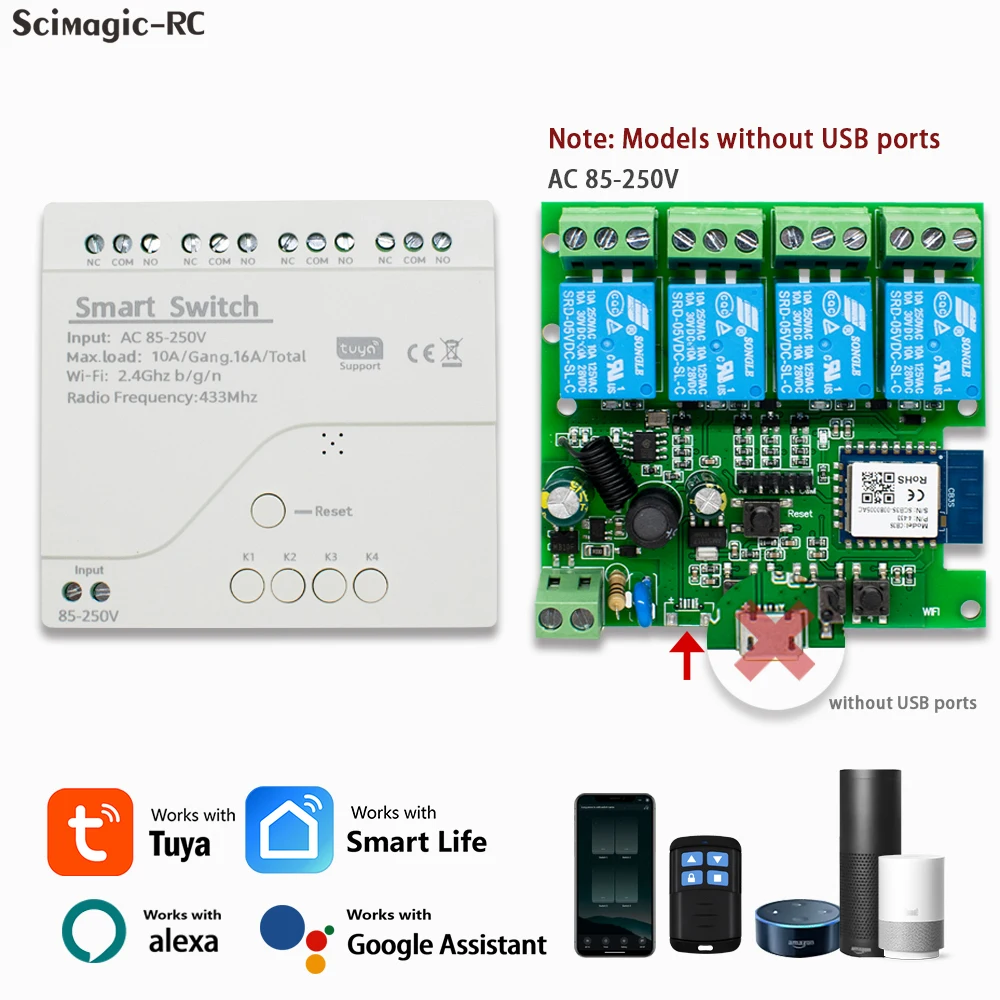 Tuya Smart Wifi Switch Module 12V 32V 220V RF 433 Radio Remote Control 1/2/4 Channels Relay for Alexa Google Home Smart Life thumbnail 2
