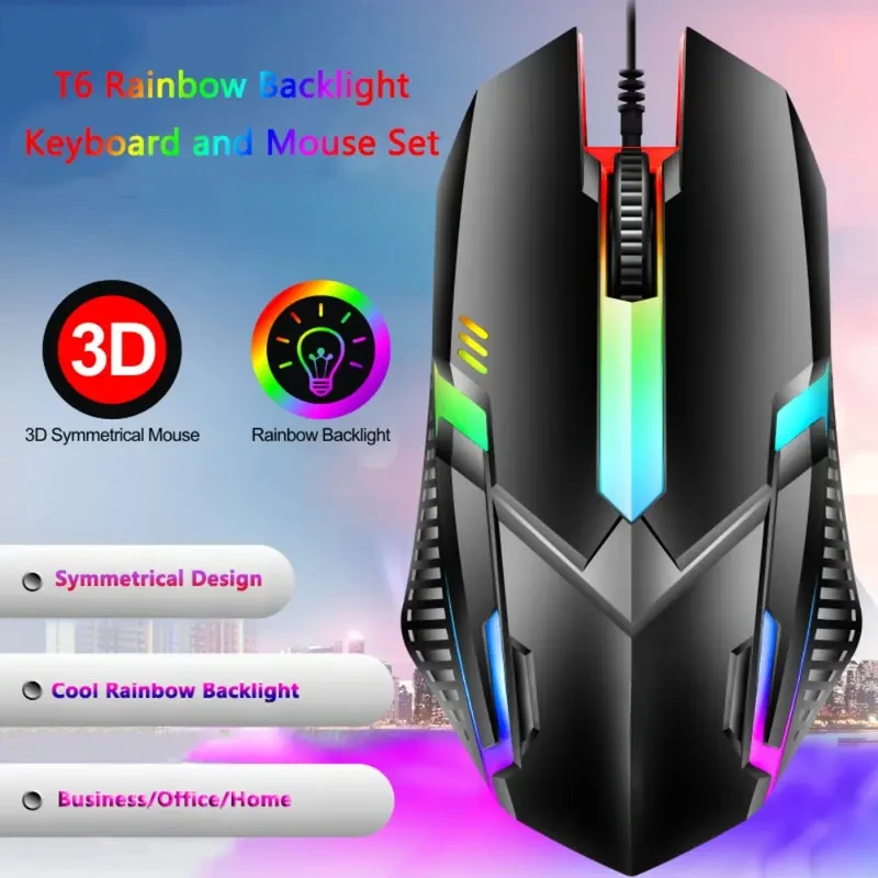 Colorful LED Backlit USB Keyboard and Mouse Combo, Comfortable Grip, Durable and Wear-Resistant. Suitable for Business, Office, thumbnail 6