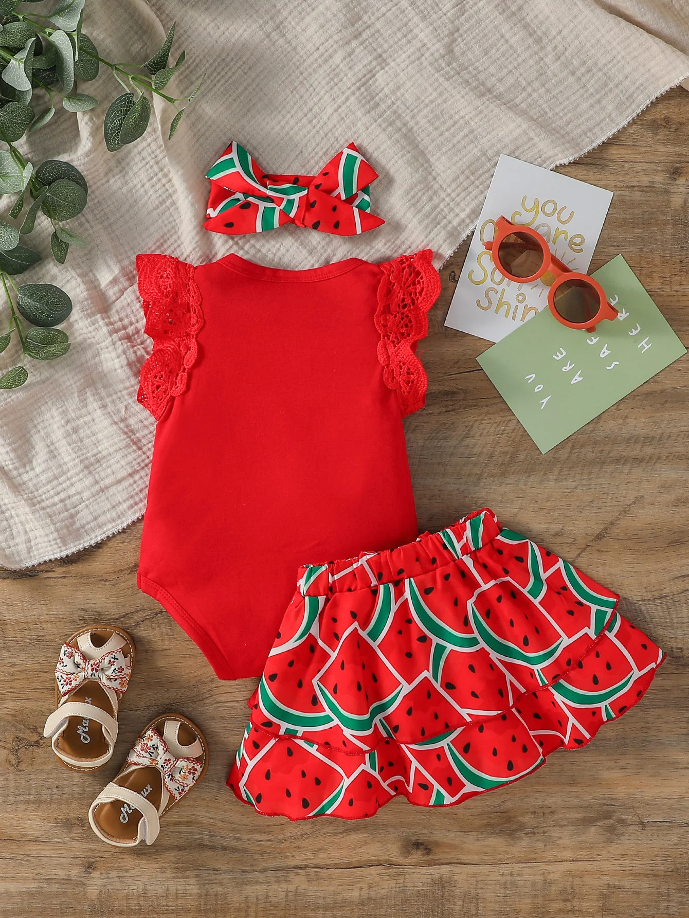 Baby Gilrs Summer Sleeveless Printing Watermelon Fashion Shirt Set For Vacation Or Streetwear thumbnail 2