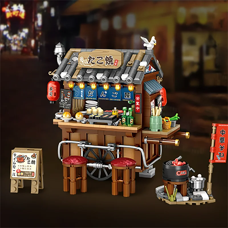 Street View Series Building blocks Izakaya Shaved Ice Shop Takoyaki Shop Coffee shop Panda Tea House model children's gift thumbnail 2