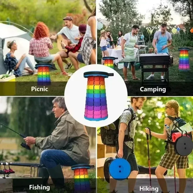 Portable Plastic Folding Telescopic Chair, Lightweight Adjustable Stool for Fishing Beach Camping, Compact Outdoor Foldable Seat thumbnail 2
