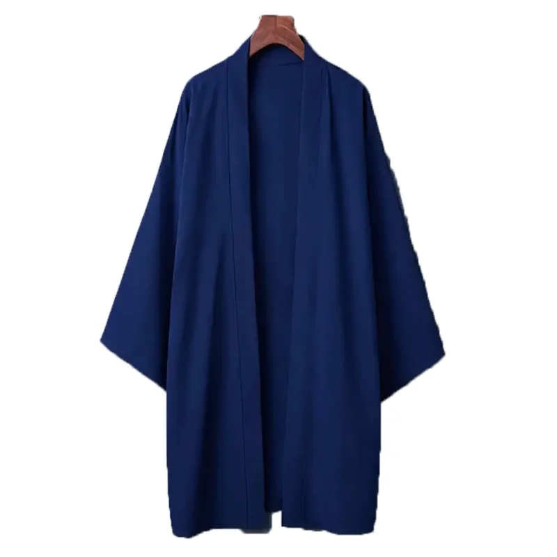 Summer Men Black Robe Samurai Clothing Solid Color Loose Asian Traditional Costume Beach Japanese Kimono Cloak Sunscreen Coat thumbnail 2