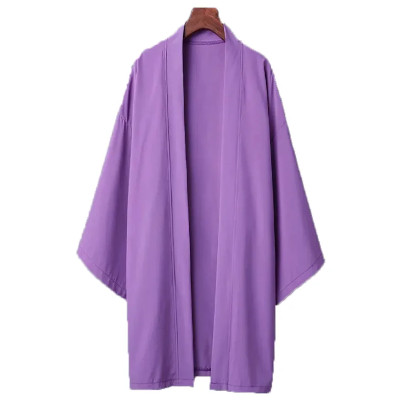 Summer Men Black Robe Samurai Clothing Solid Color Loose Asian Traditional Costume Beach Japanese Kimono Cloak Sunscreen Coat thumbnail 3