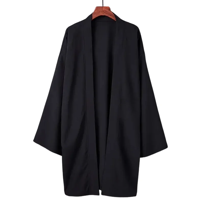Summer Men Black Robe Samurai Clothing Solid Color Loose Asian Traditional Costume Beach Japanese Kimono Cloak Sunscreen Coat thumbnail 4