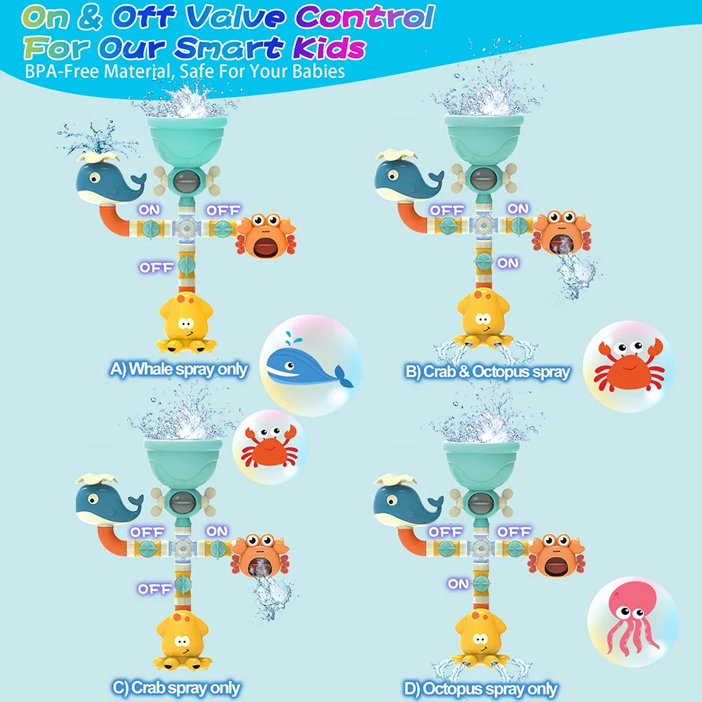 Baby Bath Toys Bathtub DIY Pipes Tubes Bath Time Water Game Spray Swimming Bathroom Toys for Toddlers Kids Gifts Birthday Gift thumbnail 4